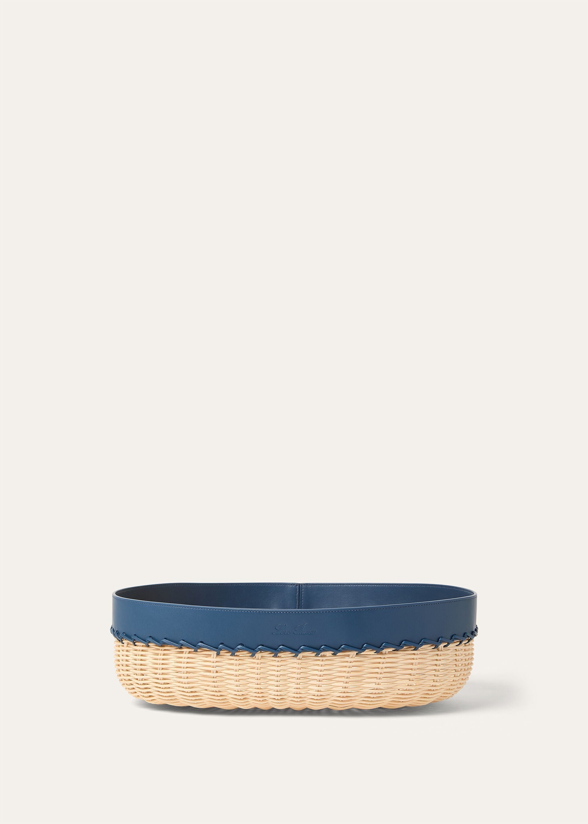 Large Oval Wicker Basket - Malt/Ocean Heart