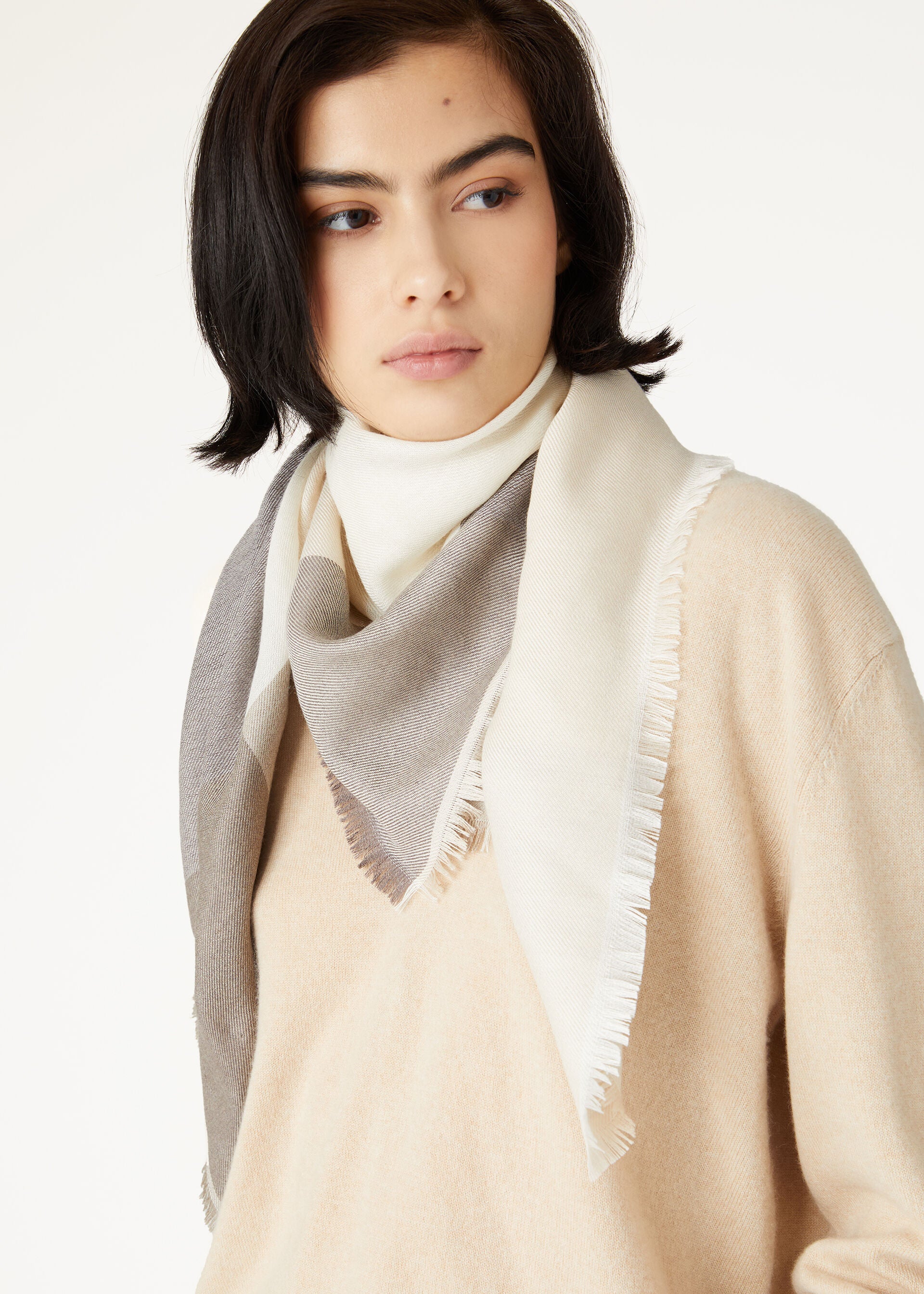 Quadrilatero del Silenzio Foulard 90x90 - White/Natural Melange
