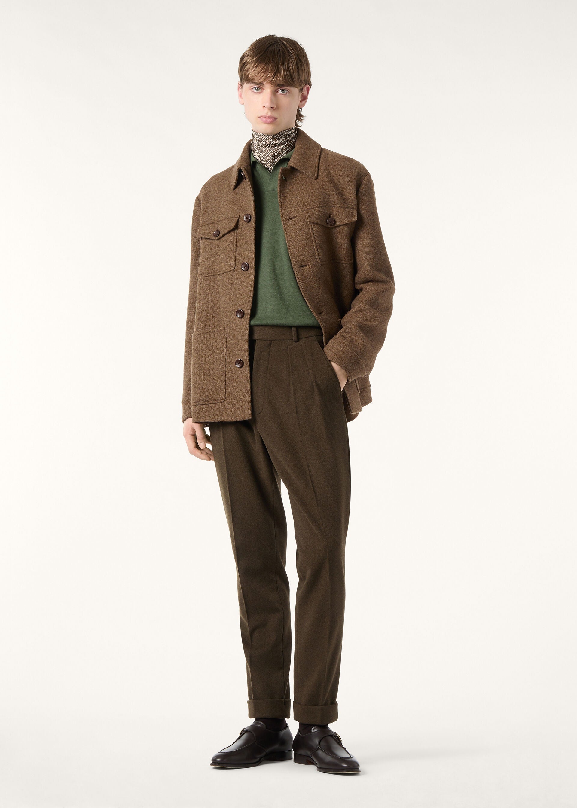 Buttonless Polo-shirt - Green Kelp Melange