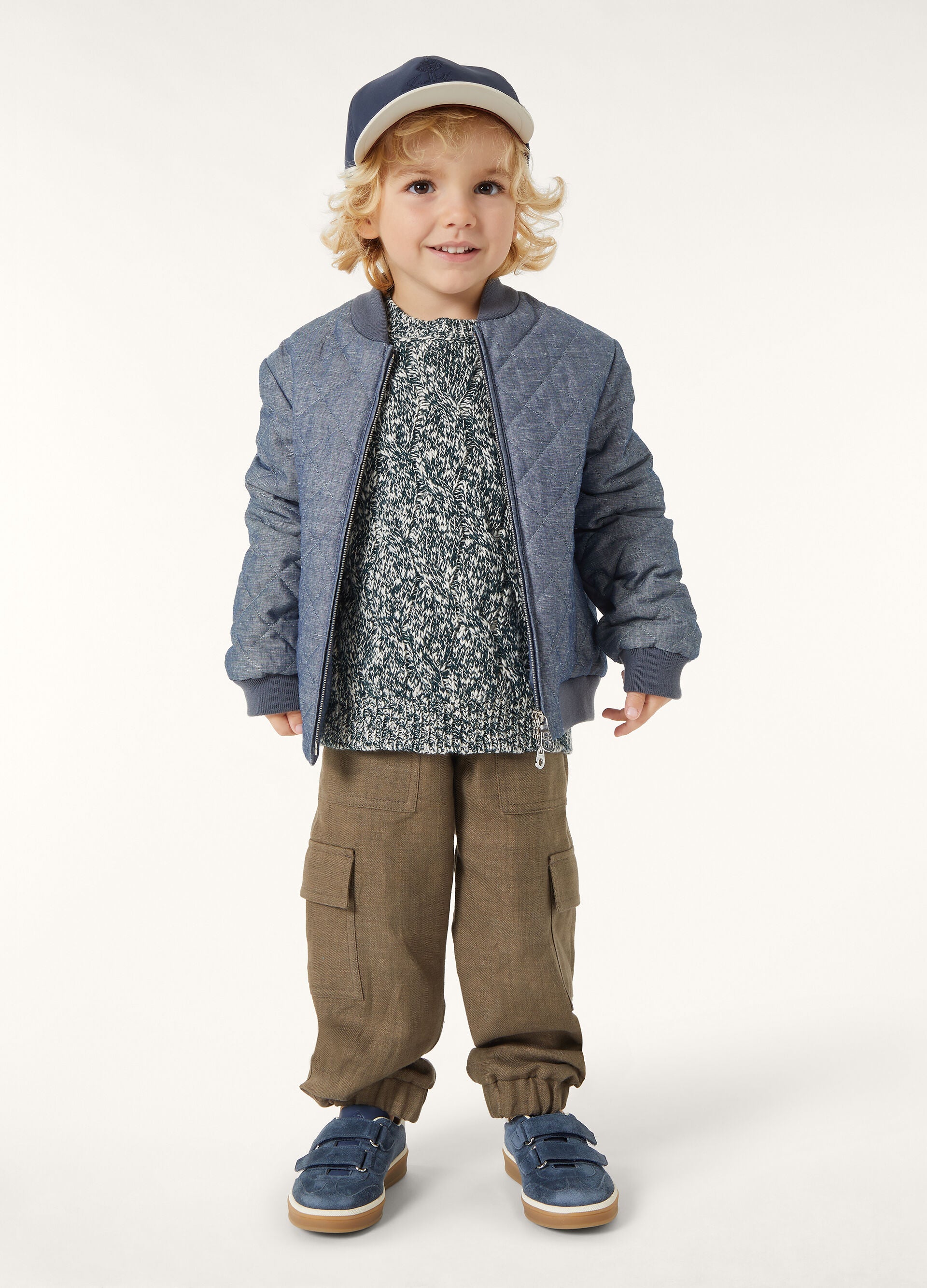 Kid's Cable Dream Crewneck - White/Blue