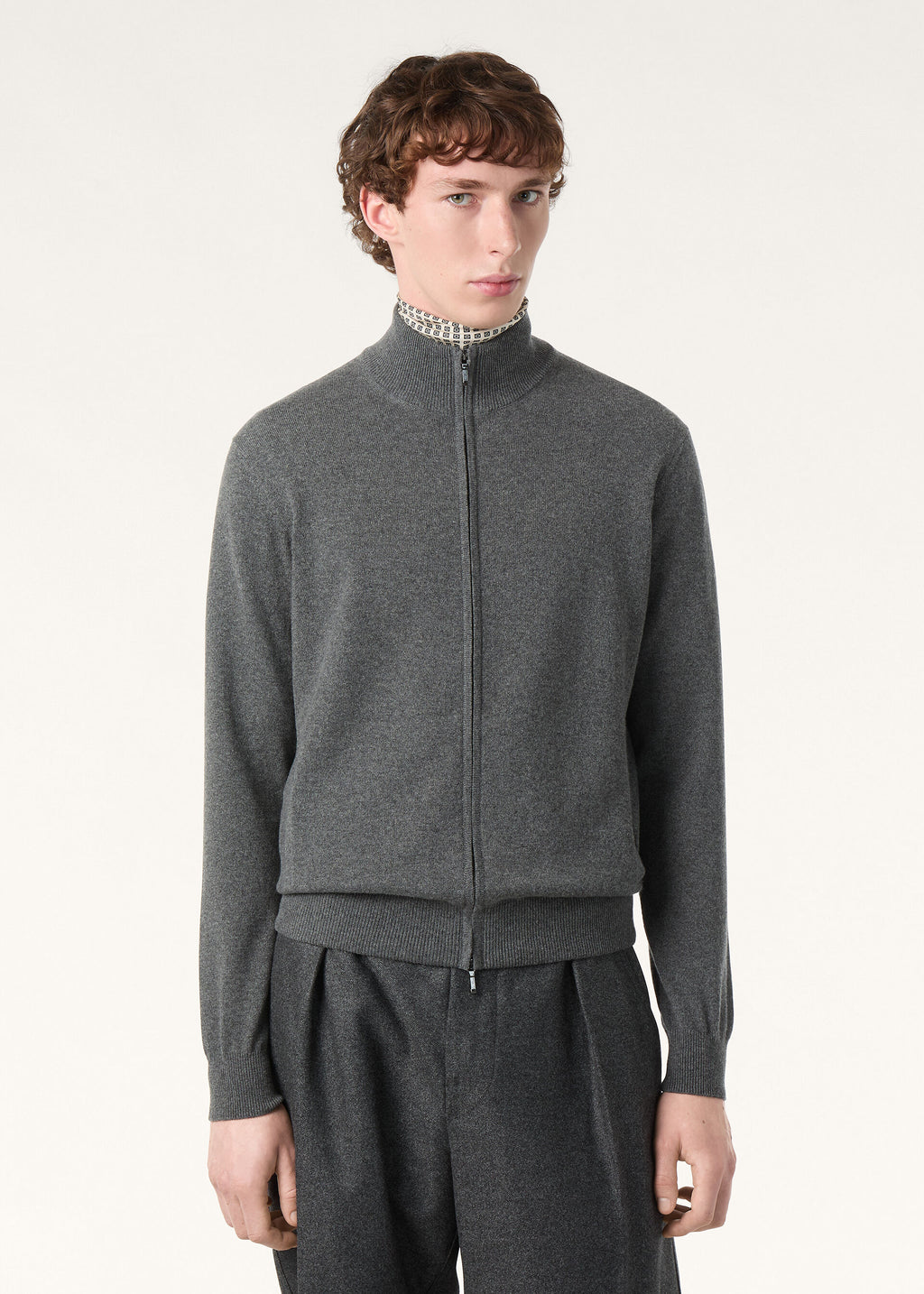 Classic Zip-Up Bomber Jacket - Gray Melange