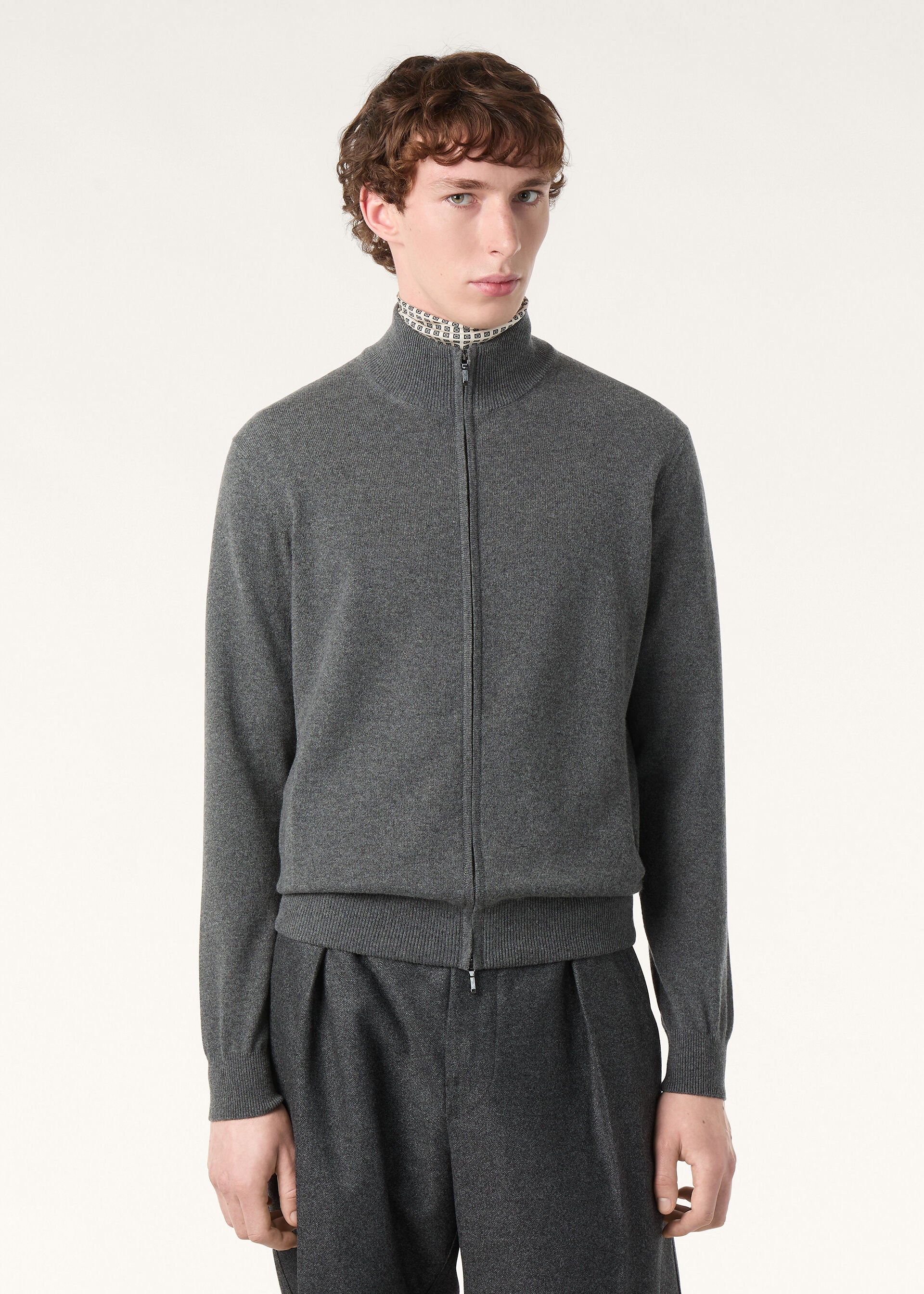 Classic Zip-Up Bomber Jacket - Gray Melange