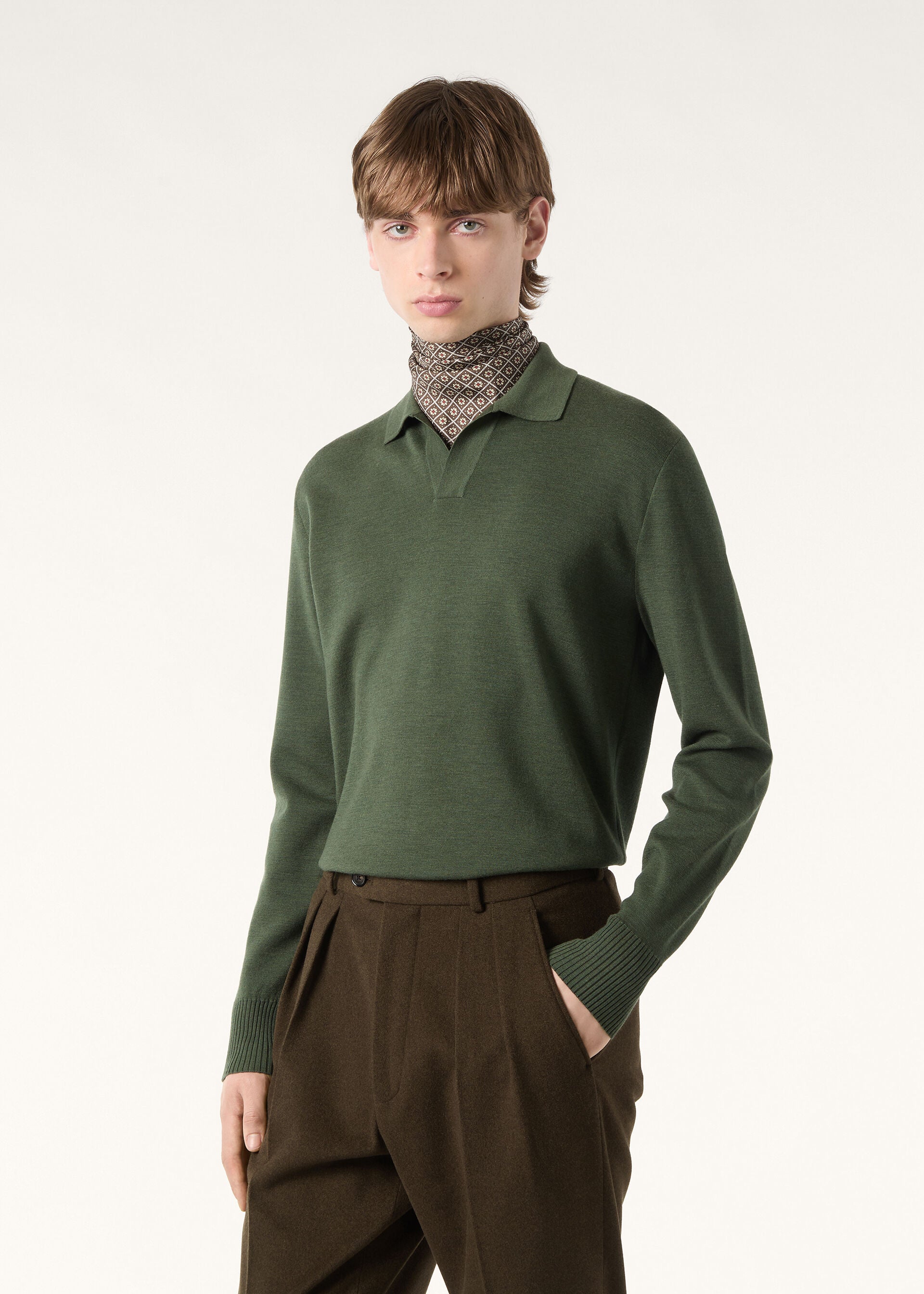 Buttonless Polo-shirt - Green Kelp Melange