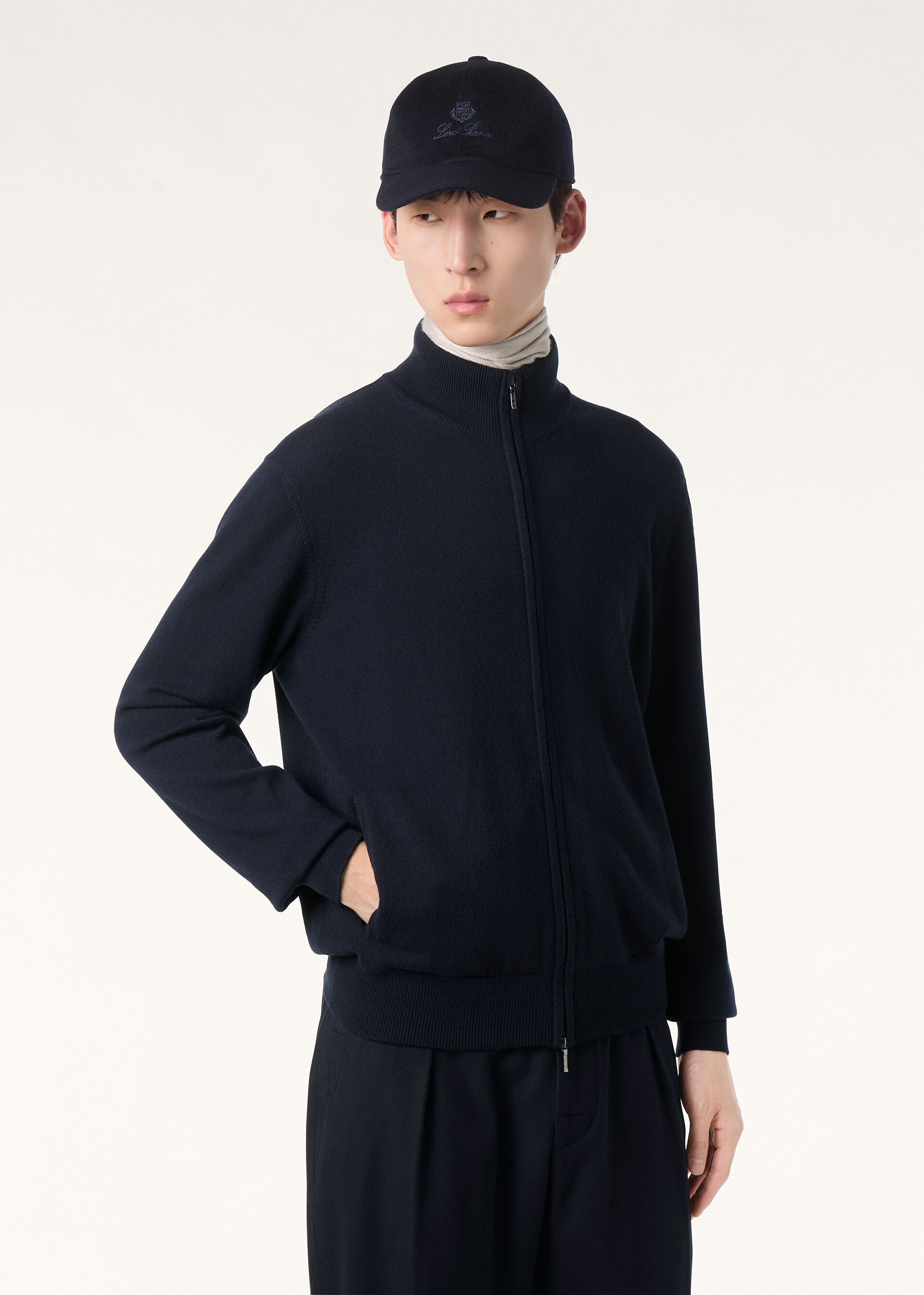 Classic Zip-Up Bomber Jacket - Navy Blue