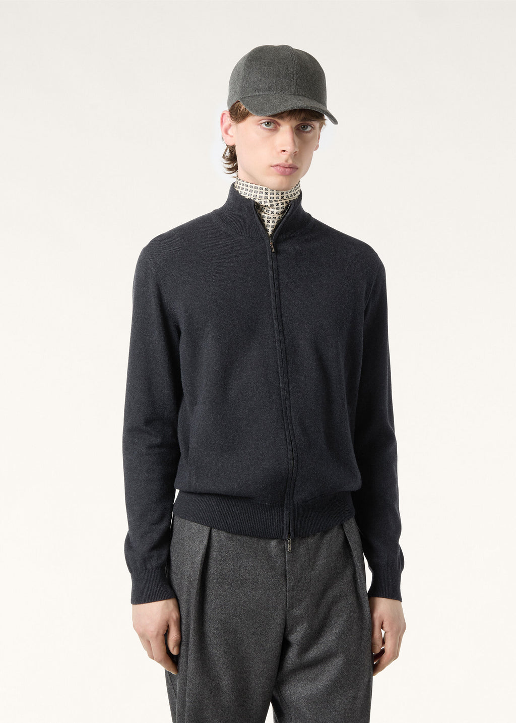 Classic Zip-Up Bomber Jacket - Black/Gray Melange