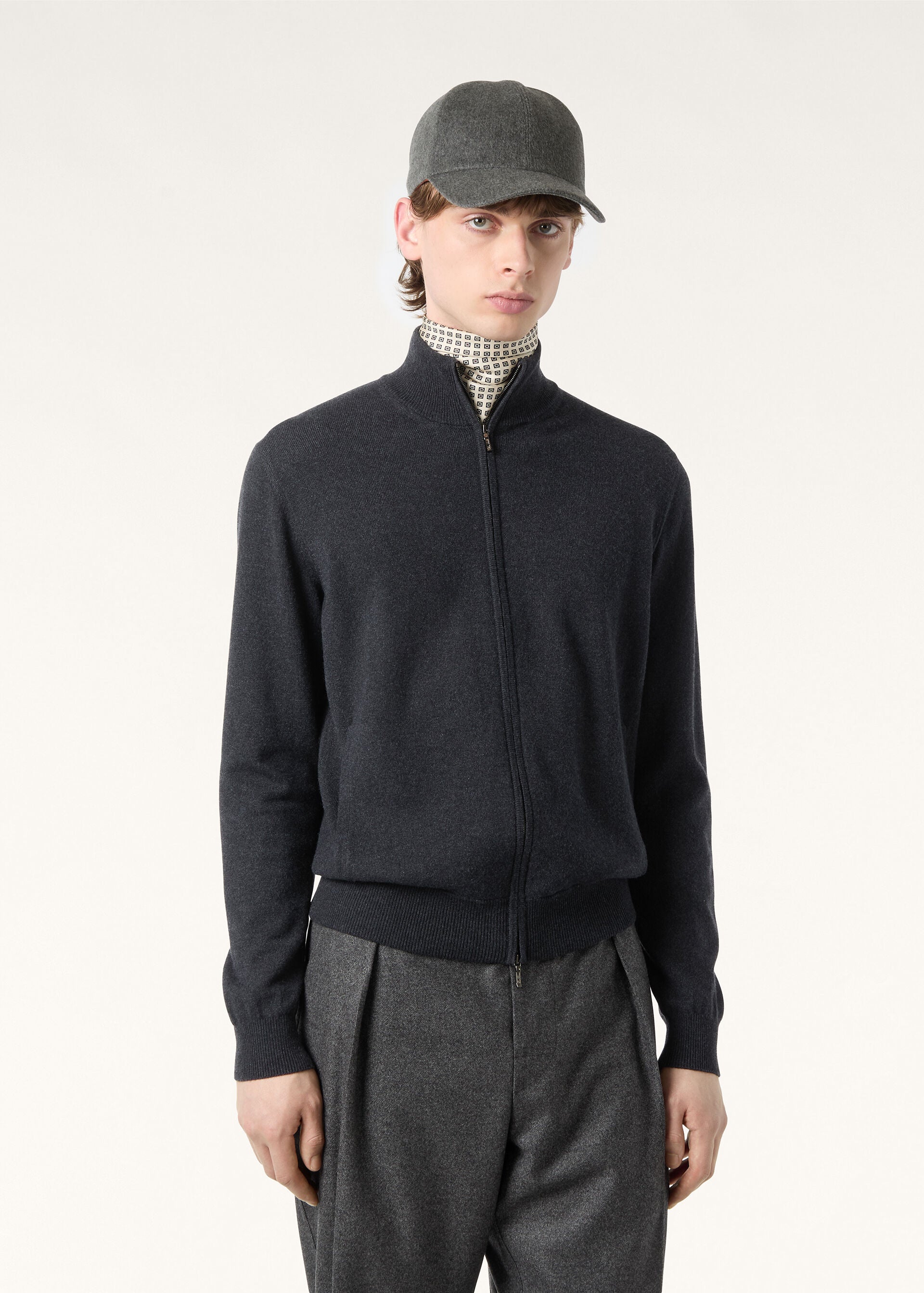 Classic Zip-Up Bomber Jacket - Black/Gray Melange