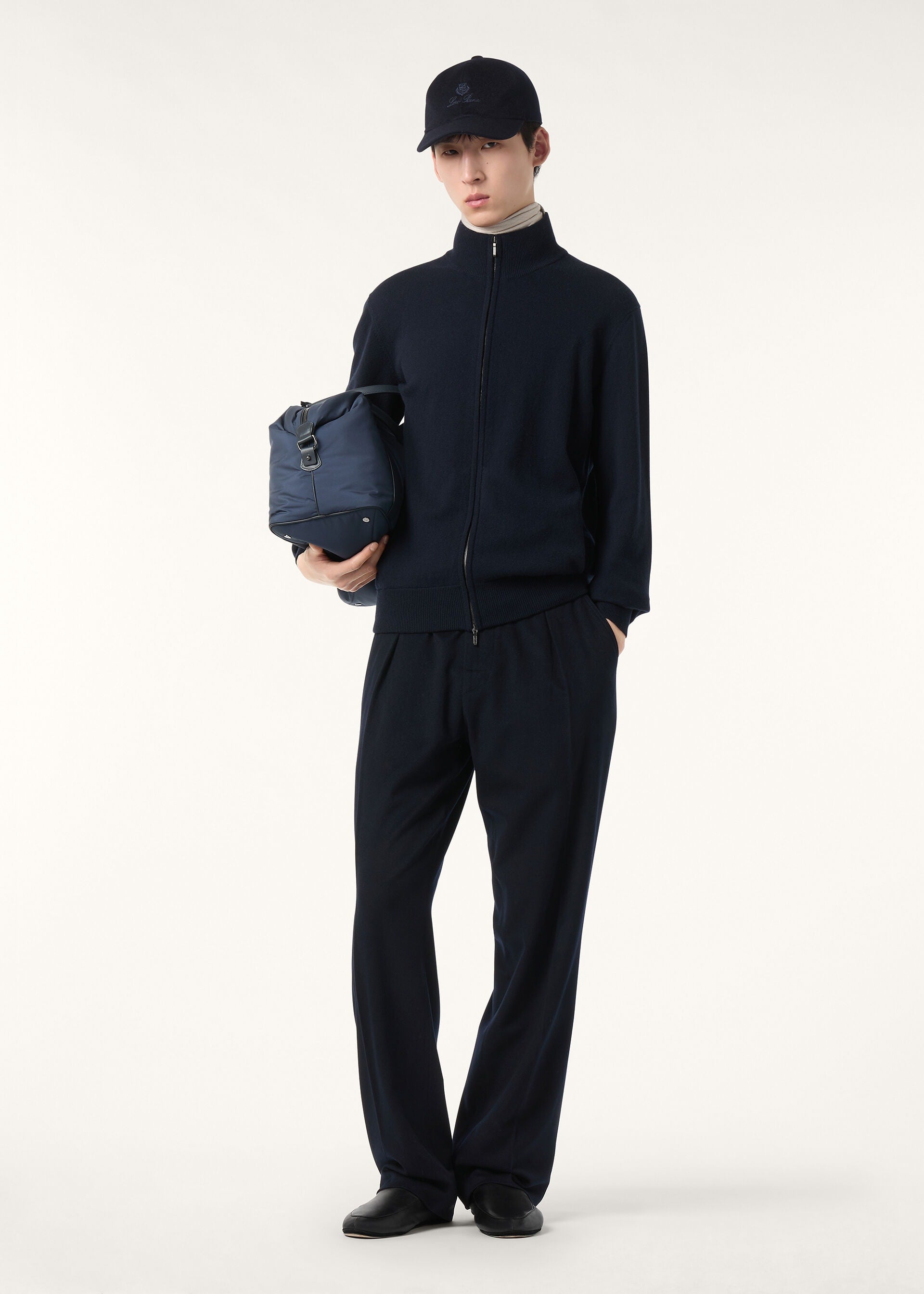 Classic Zip-Up Bomber Jacket - Navy Blue
