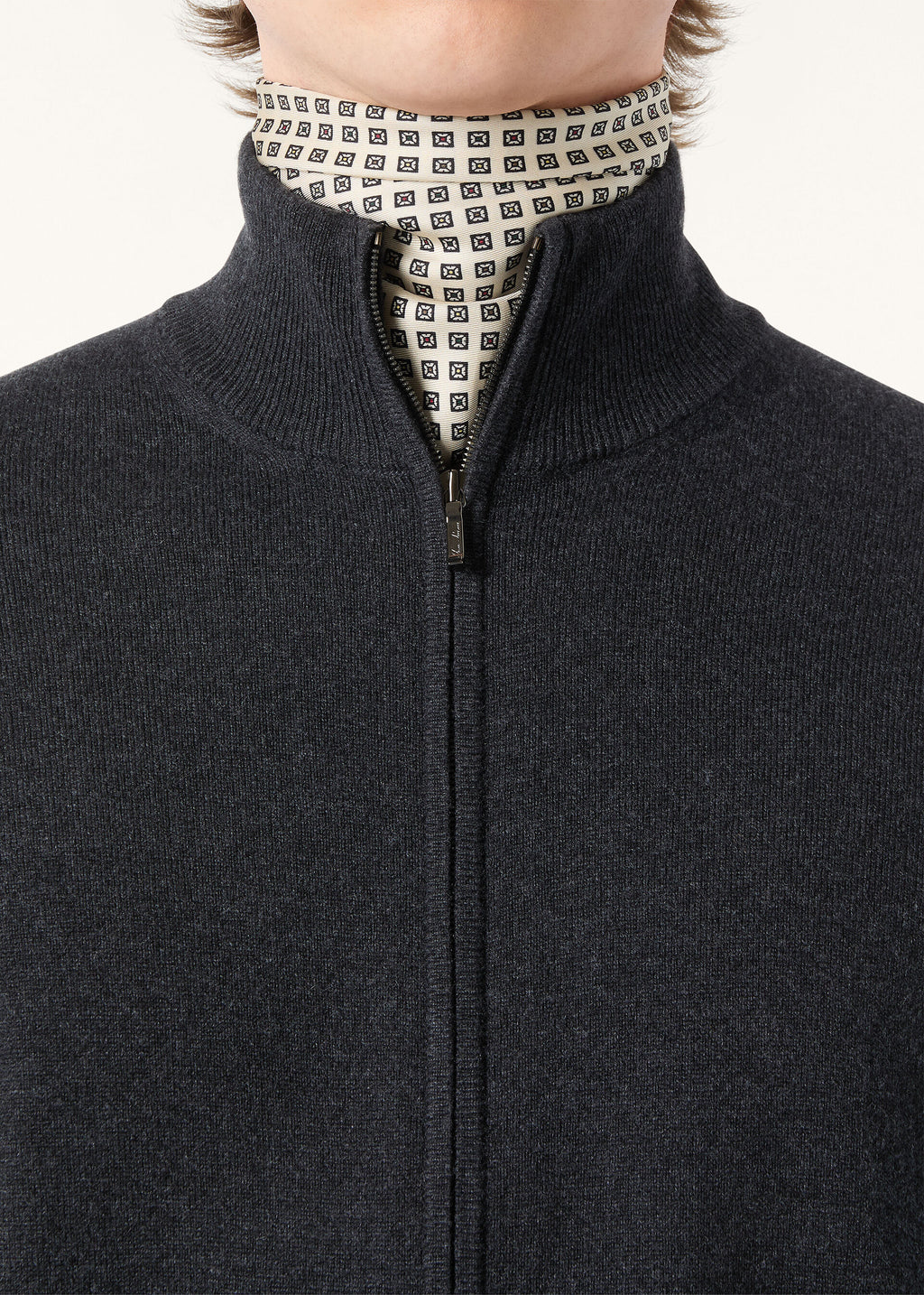 Classic Zip-Up Bomber Jacket - Black/Gray Melange
