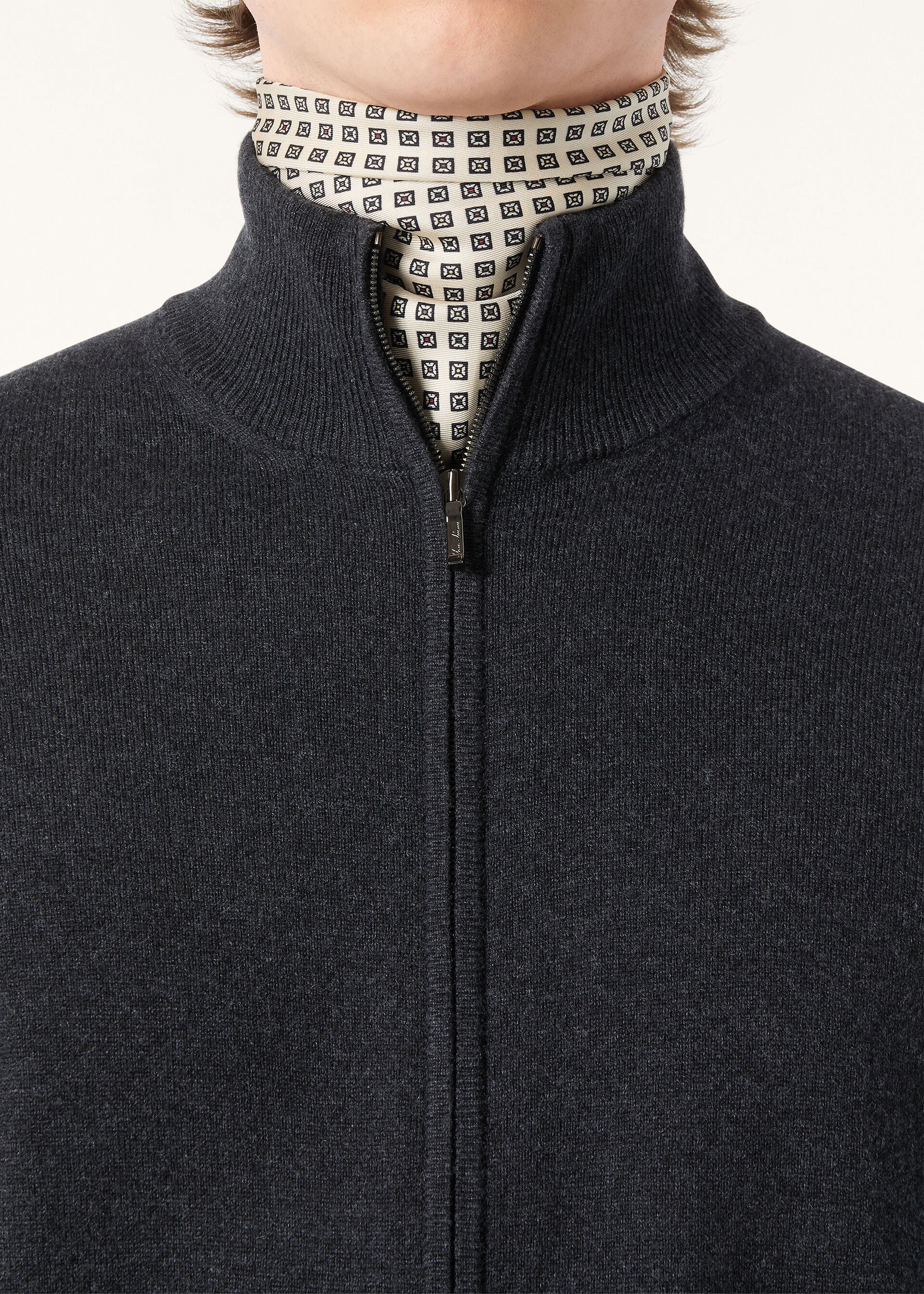 Classic Zip-Up Bomber Jacket - Black/Gray Melange