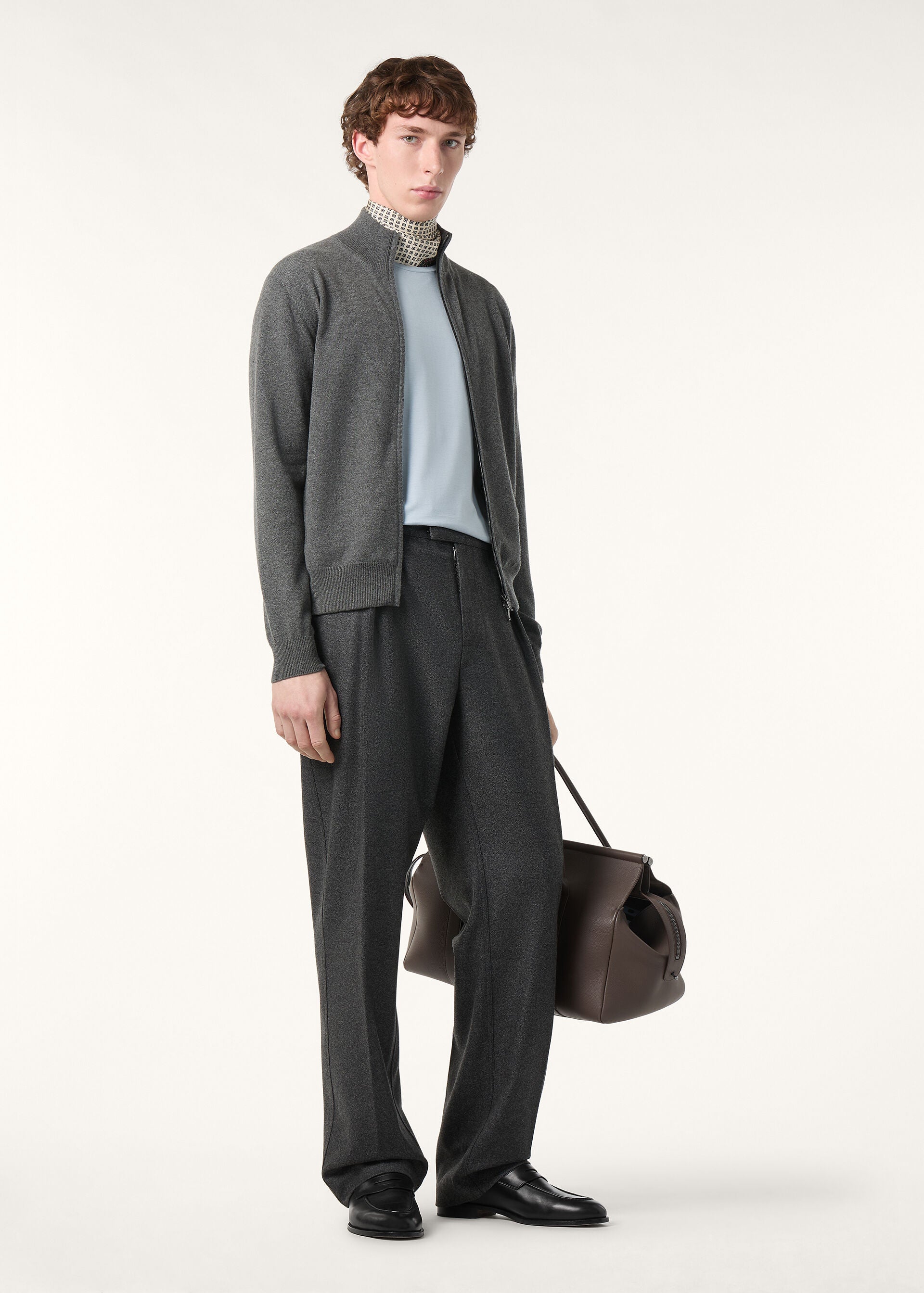 Classic Zip-Up Bomber Jacket - Gray Melange