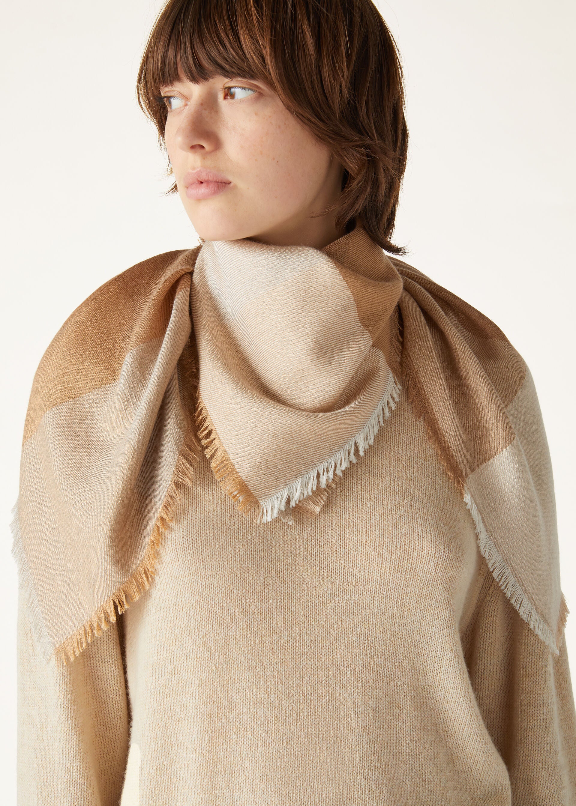 Quadrilatero del Silenzio Foulard 90x90 - Light Tan/Camel Ribbons