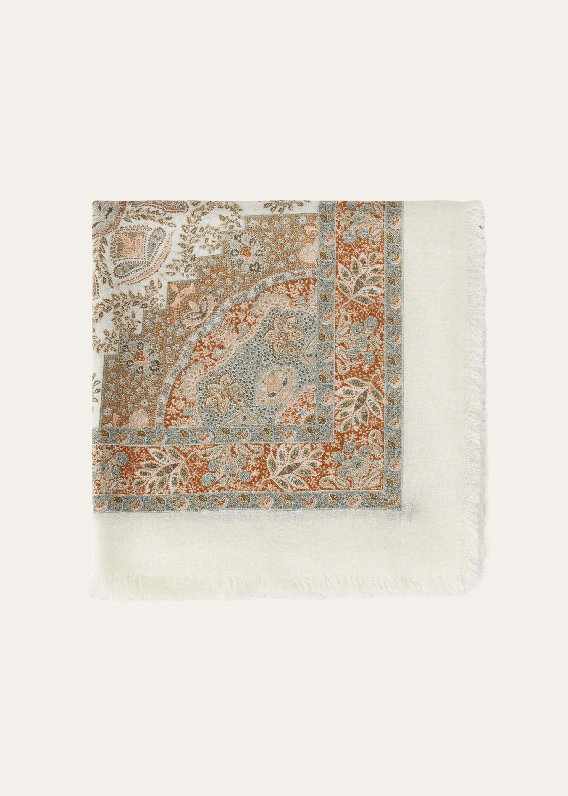 Yoyogi Shawl - White/Moss/Rust