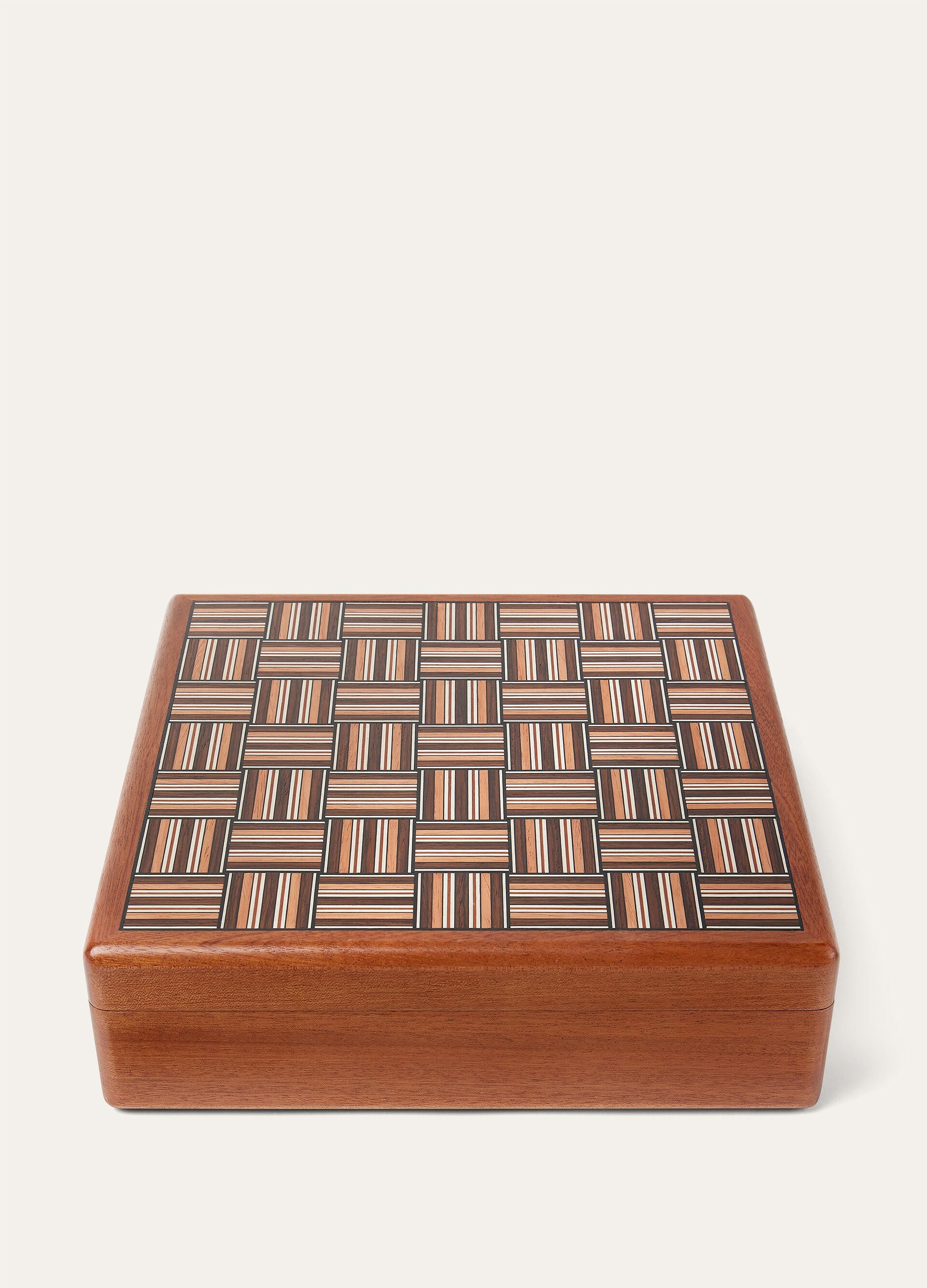 Large Woven Stripe Square Box - Natural Mahogany /Woven Stripe