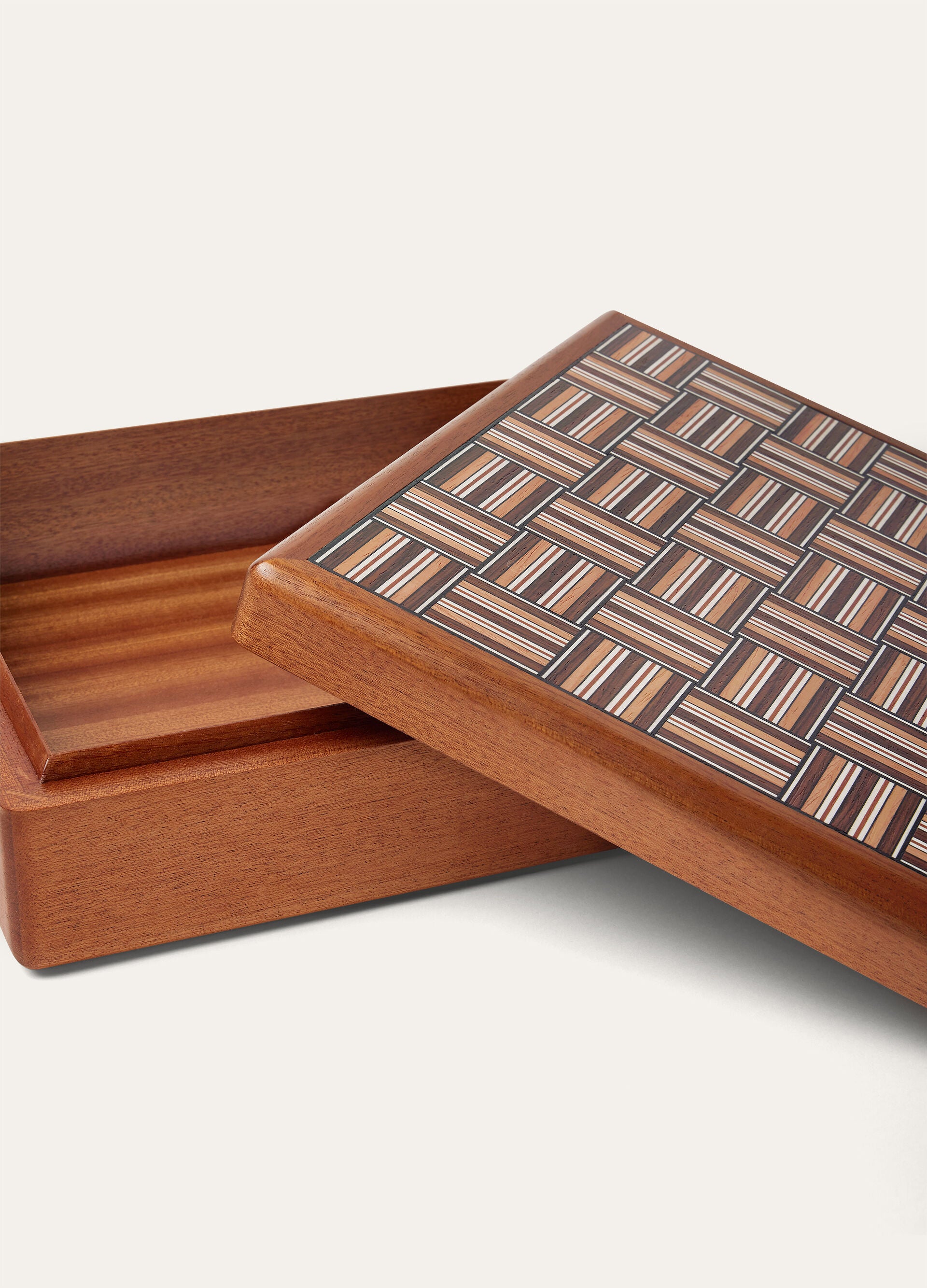 Large Woven Stripe Square Box - Natural Mahogany /Woven Stripe