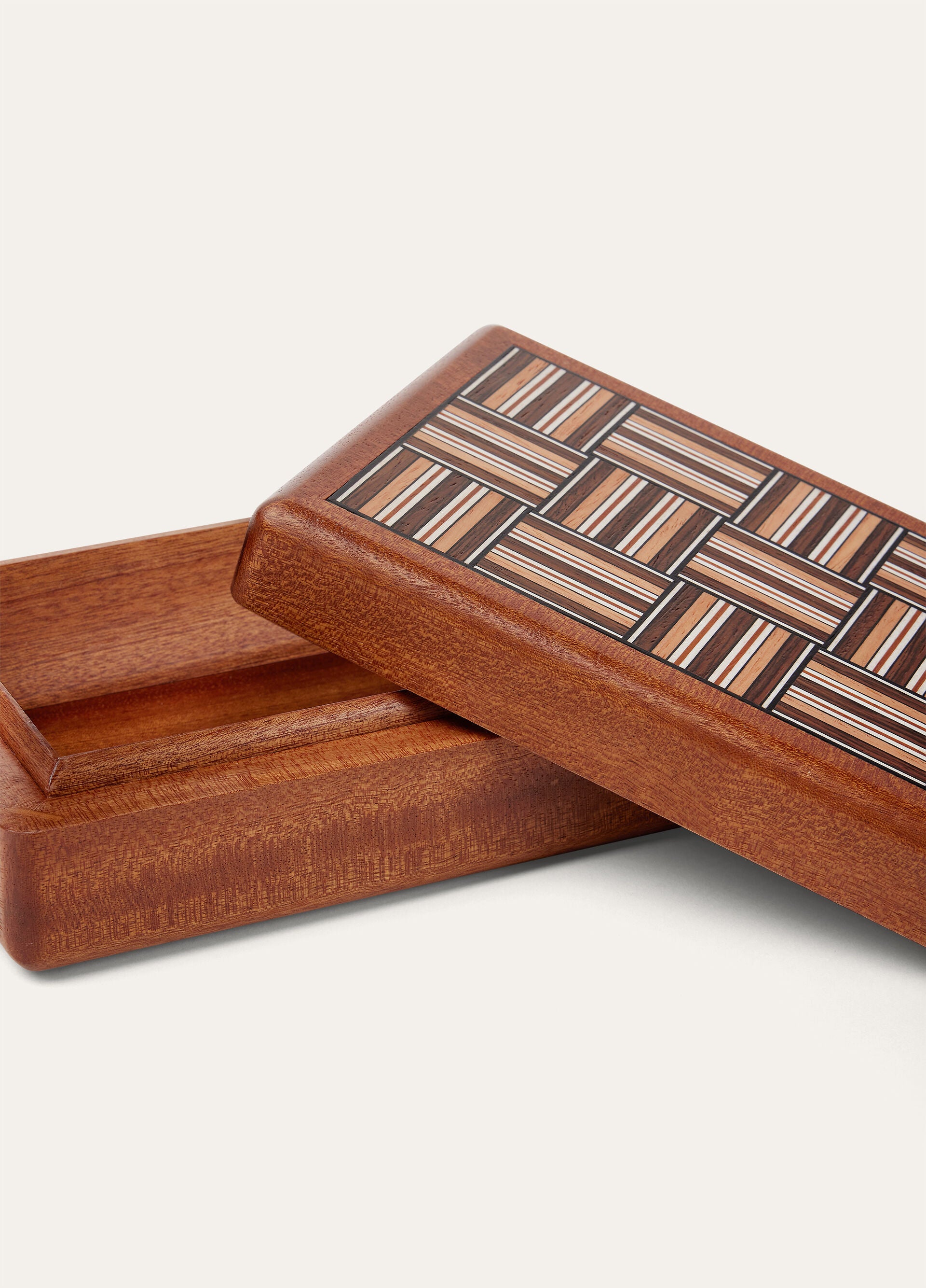 Woven Stripe Rectangular Box - Natural Mahogany /Woven Stripe