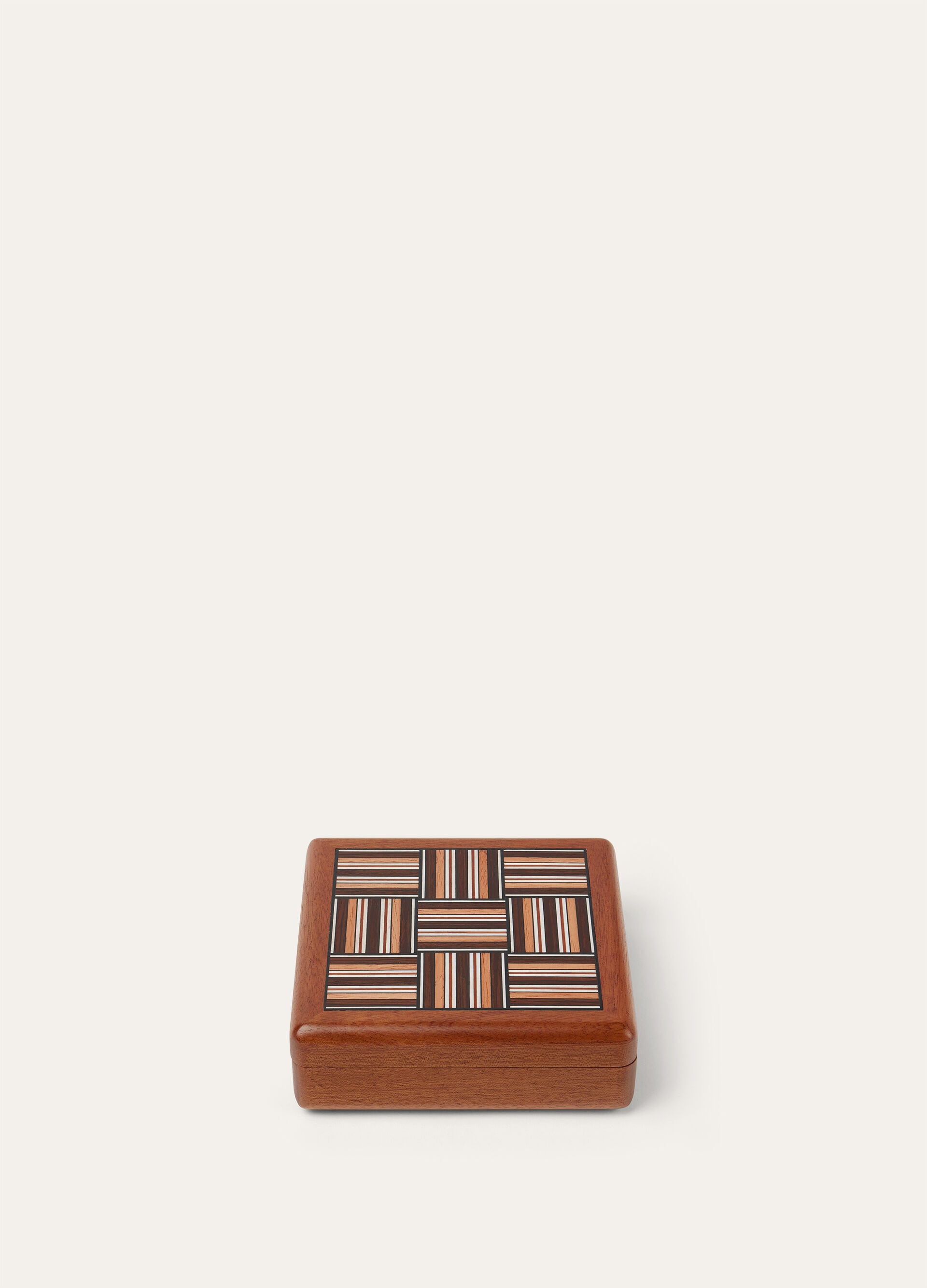 Small Woven Stripe Square Box - Natural Mahogany /Woven Stripe