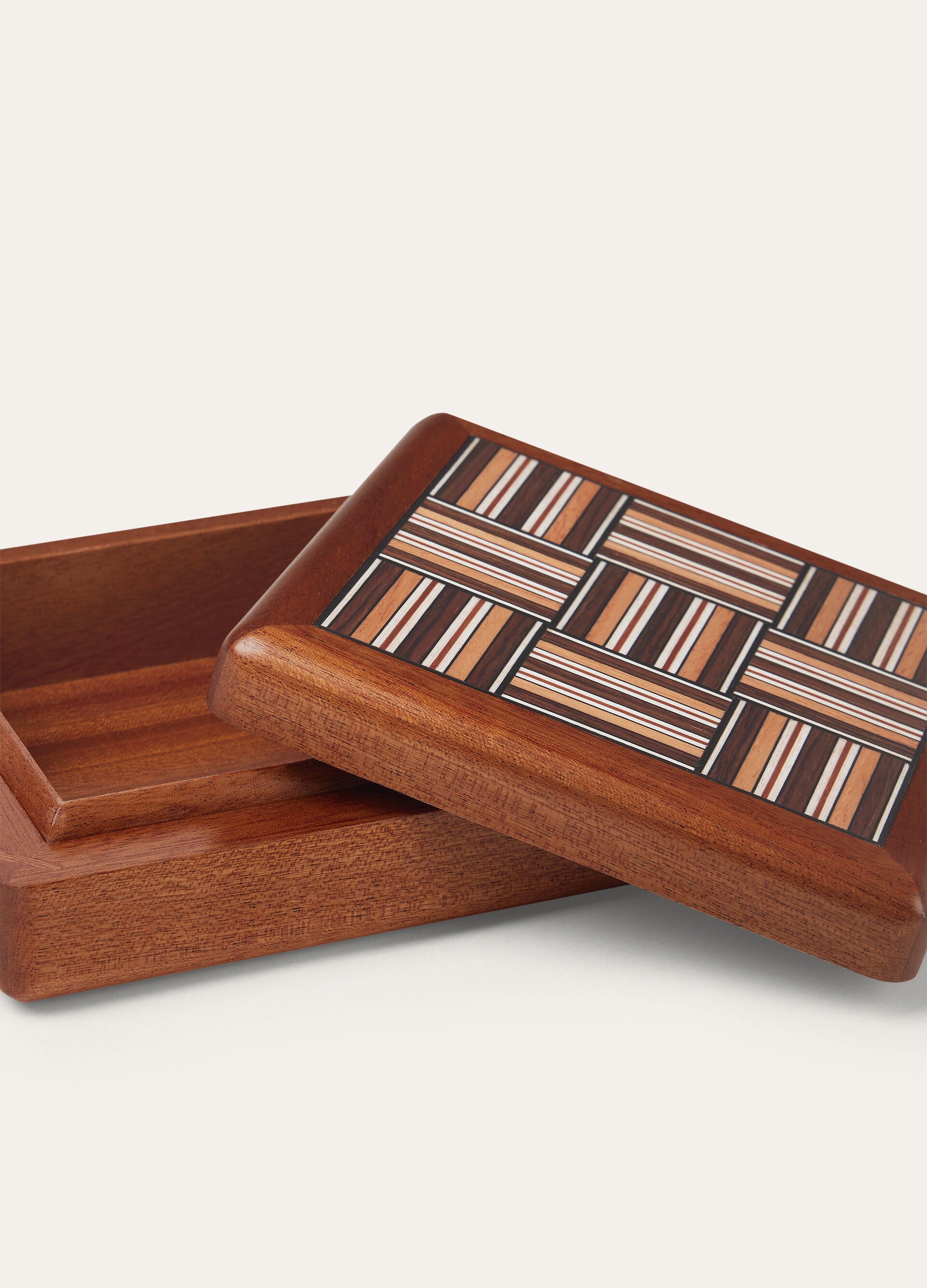 Small Woven Stripe Square Box - Natural Mahogany /Woven Stripe