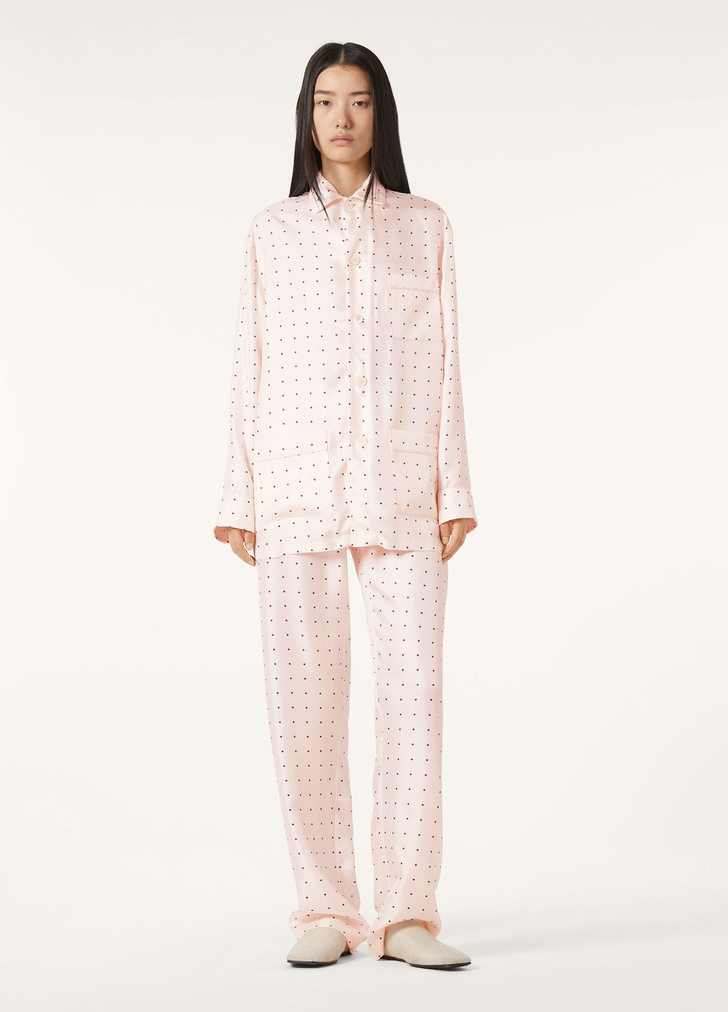 Lian Pajamas Shirt - Misty Rose/Dark Red Pois