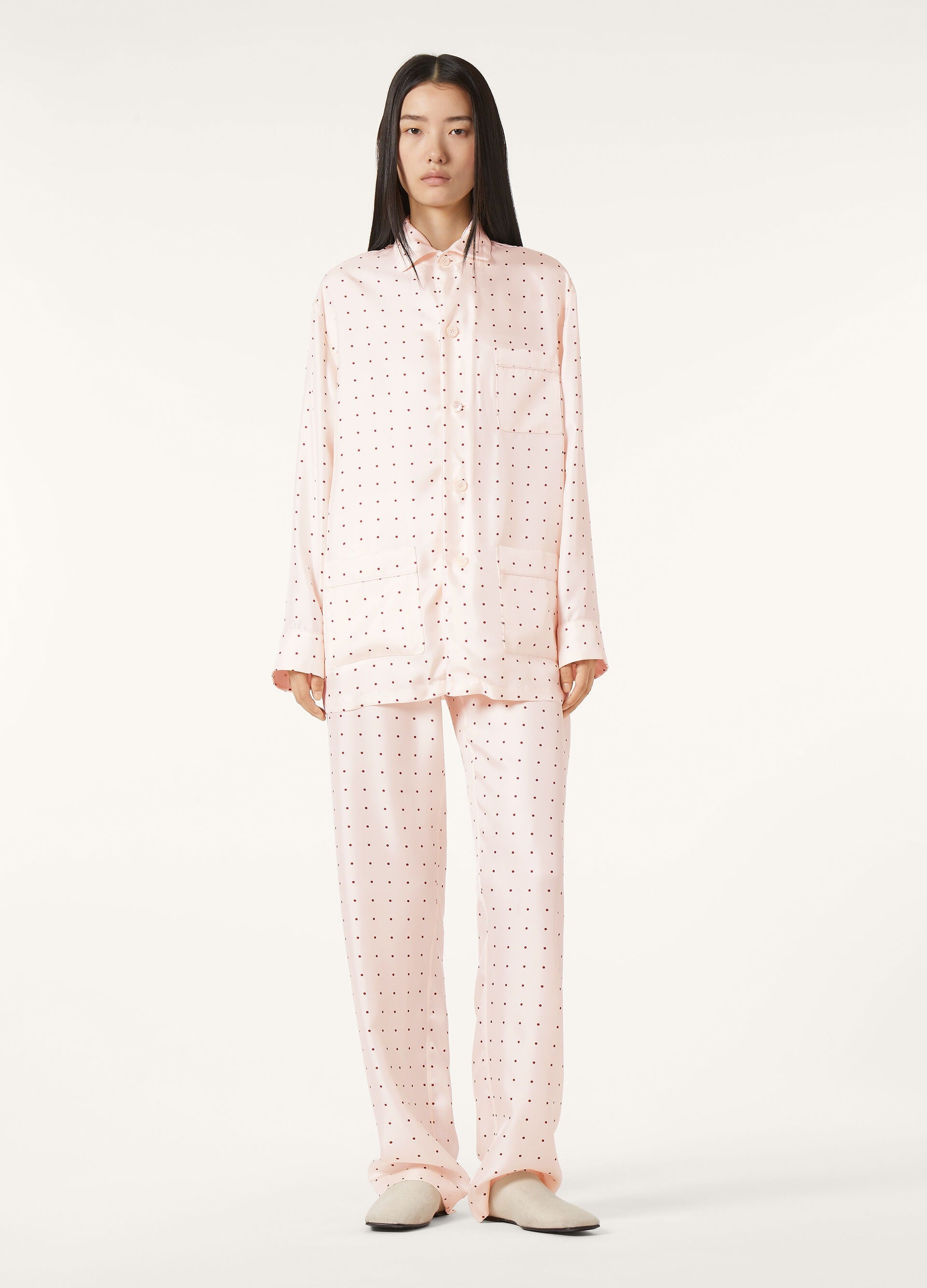 Lian Pajamas Shirt - Misty Rose/Dark Red Pois