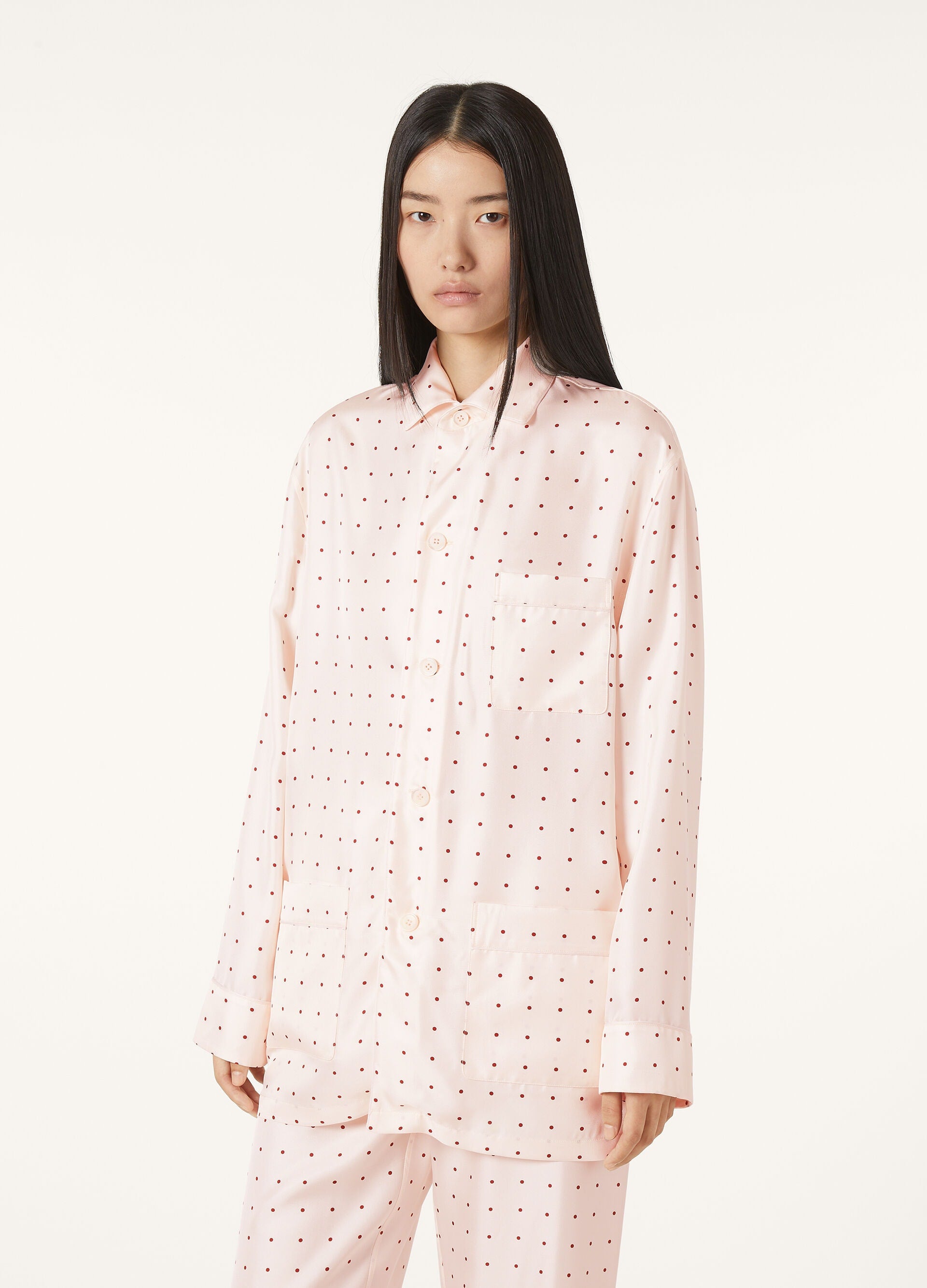 Lian Pajamas Shirt - Misty Rose/Dark Red Pois