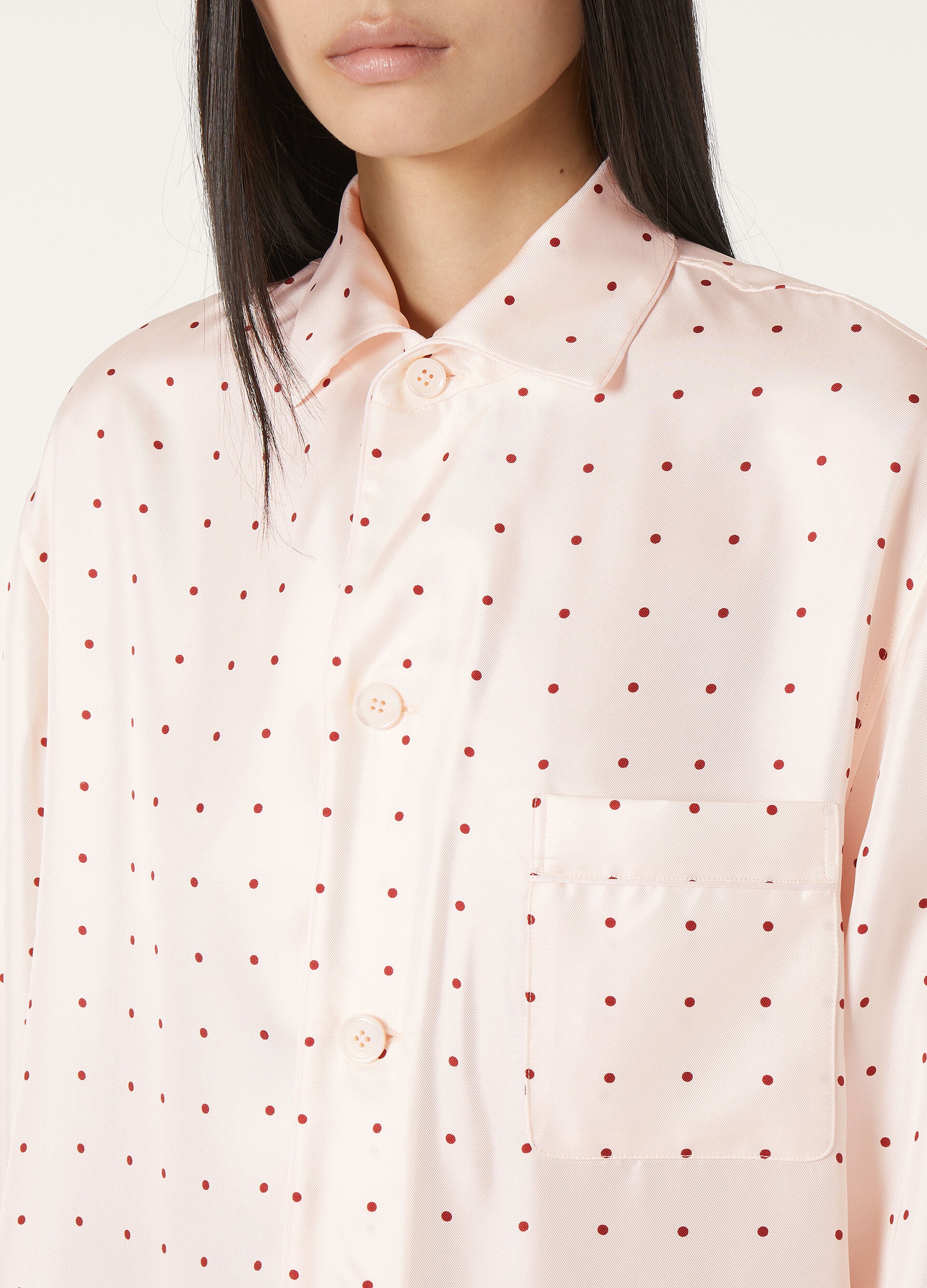 Lian Pajamas Shirt - Misty Rose/Dark Red Pois