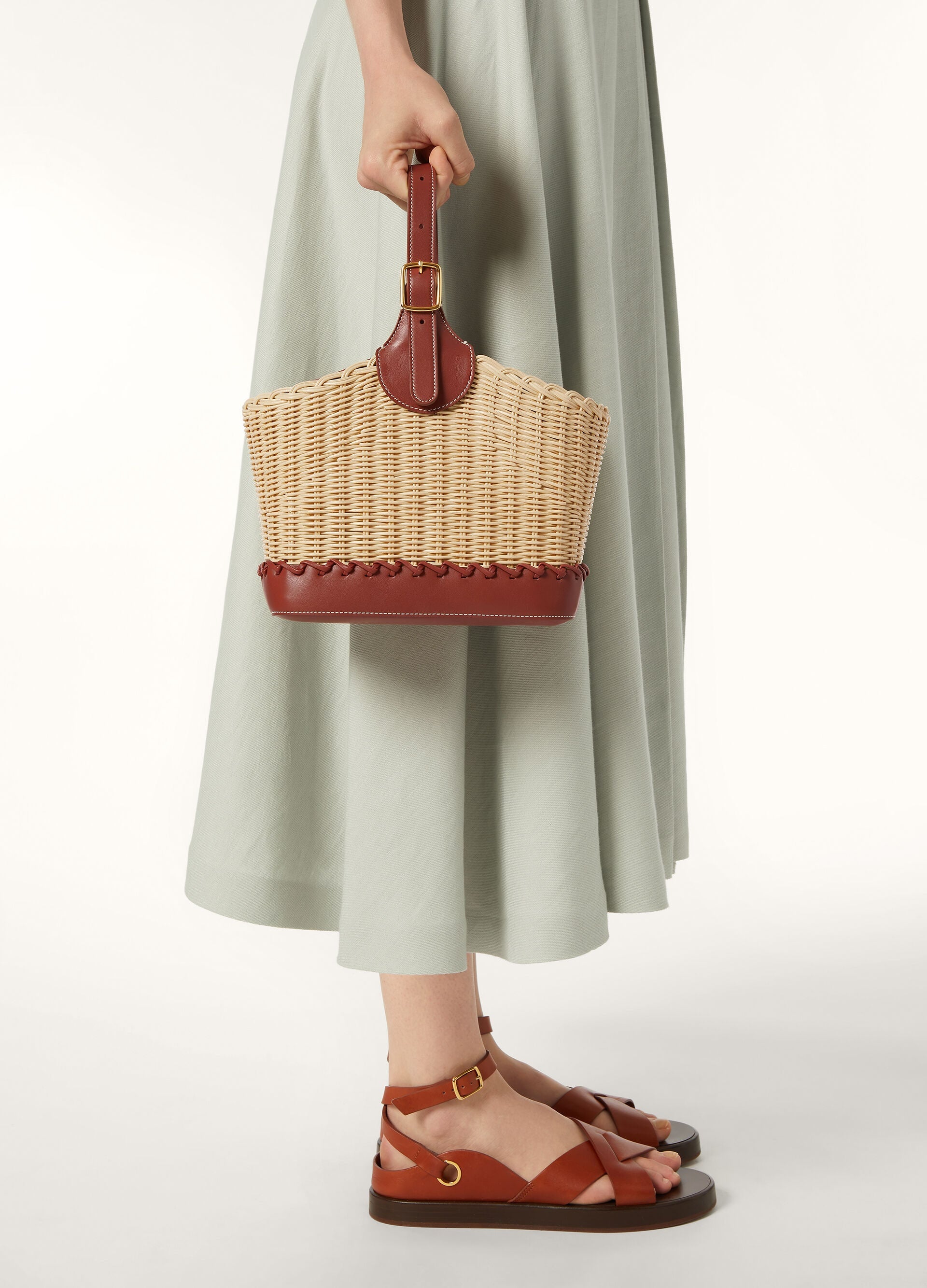 Bobbin Bucket bag wicker - Malt/Deep Kummel/Sun Gold