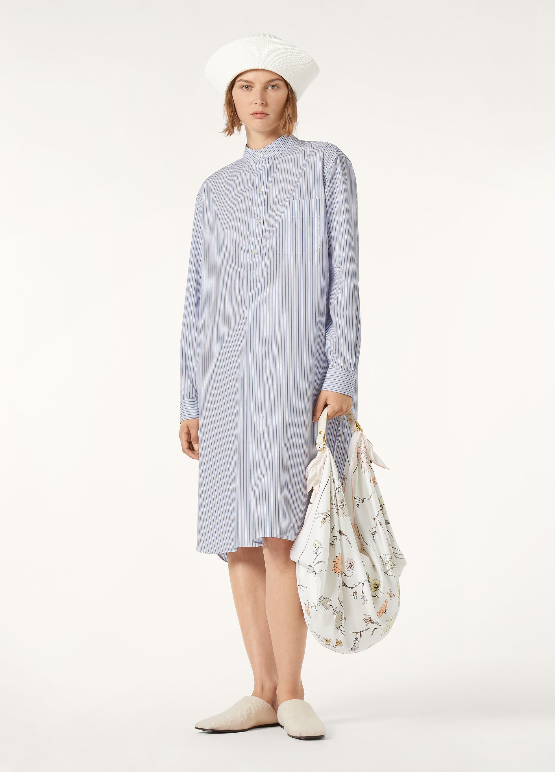 Catlin Dress - White Blue Stripes