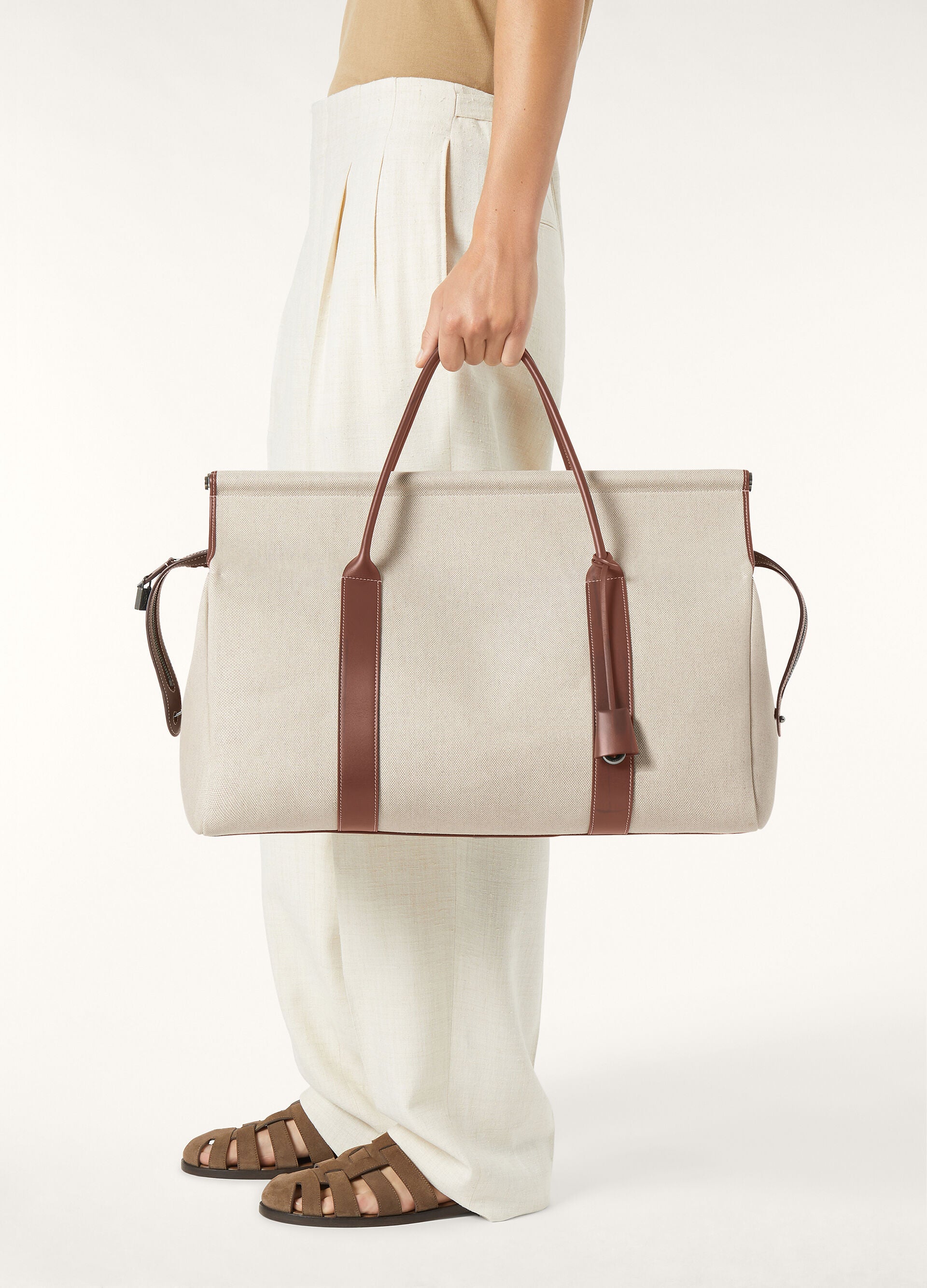 Loom Weekender bag L42 - Natural/Caramel Sugar/Antique Silver
