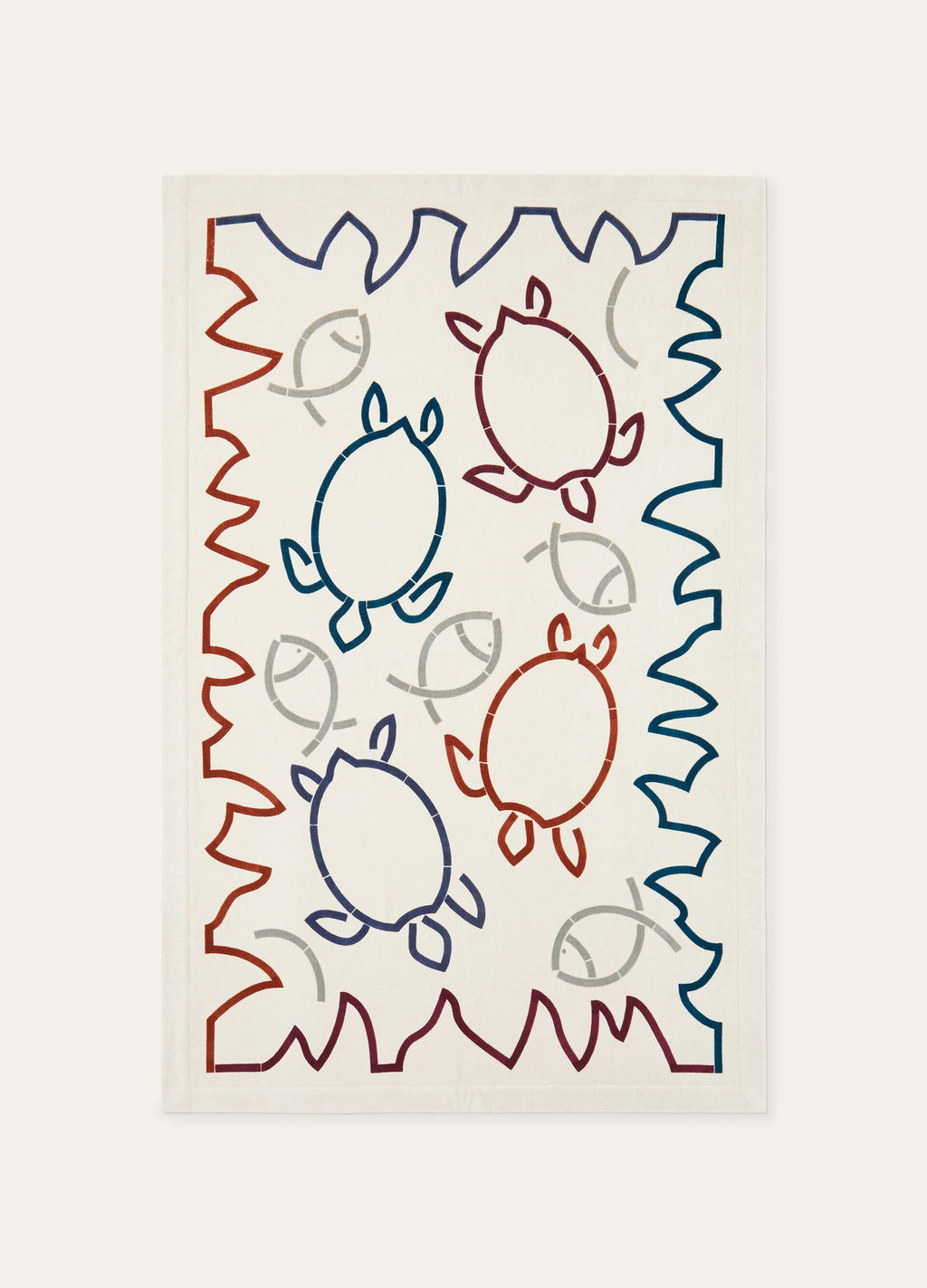 Fish and Turtle Beach Towel - White/Blue/Green/Granato/Brock/Grey