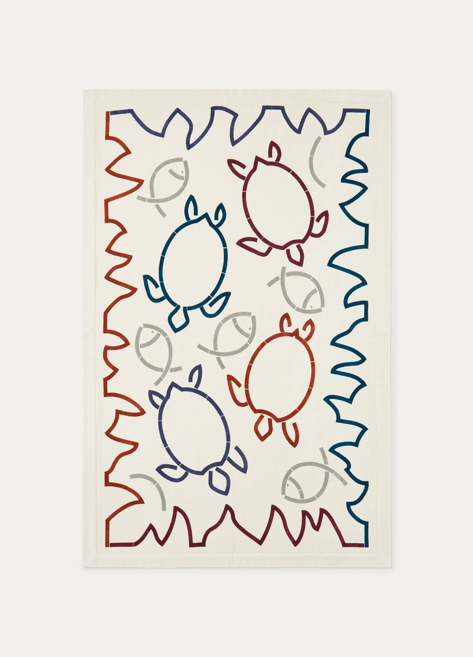 Fish and Turtle Beach Towel - White/Blue/Green/Granato/Brock/Grey
