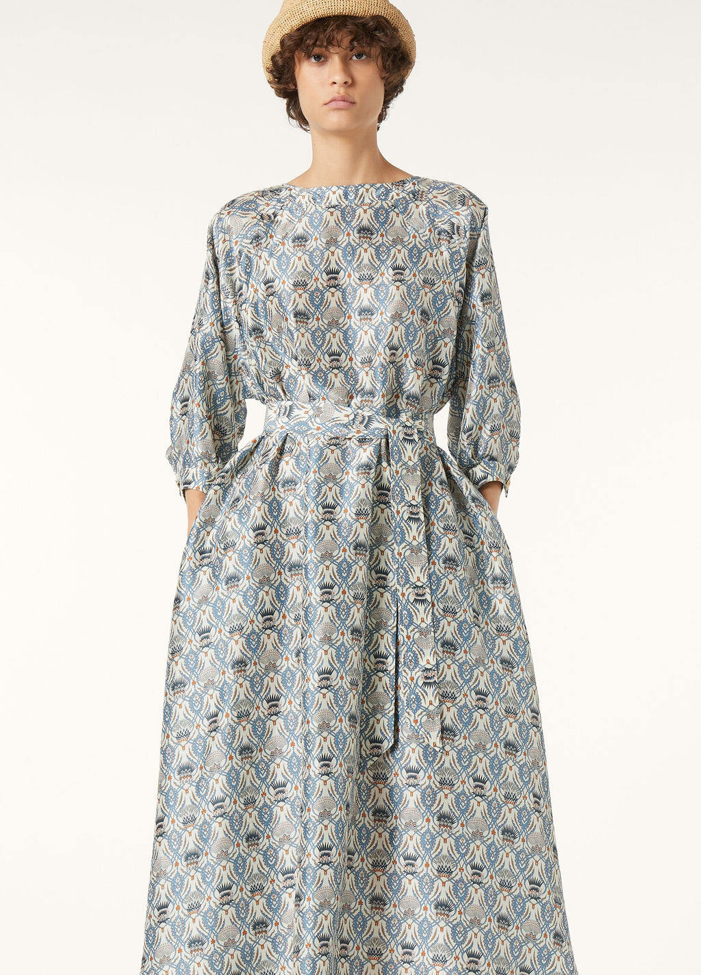 Mina Dress - Chalk/Deep Lagoon Water