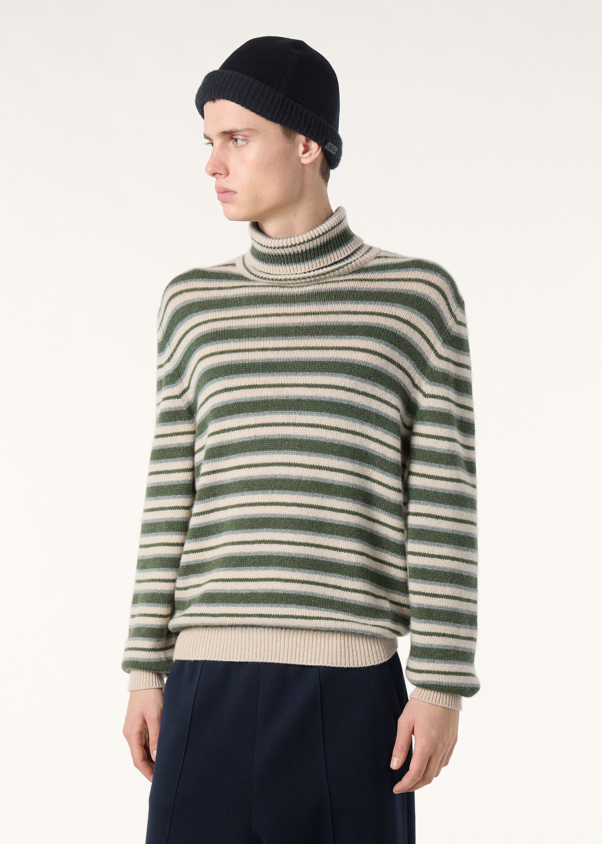 Fobello Stripes Turtleneck - Green Natural Gray