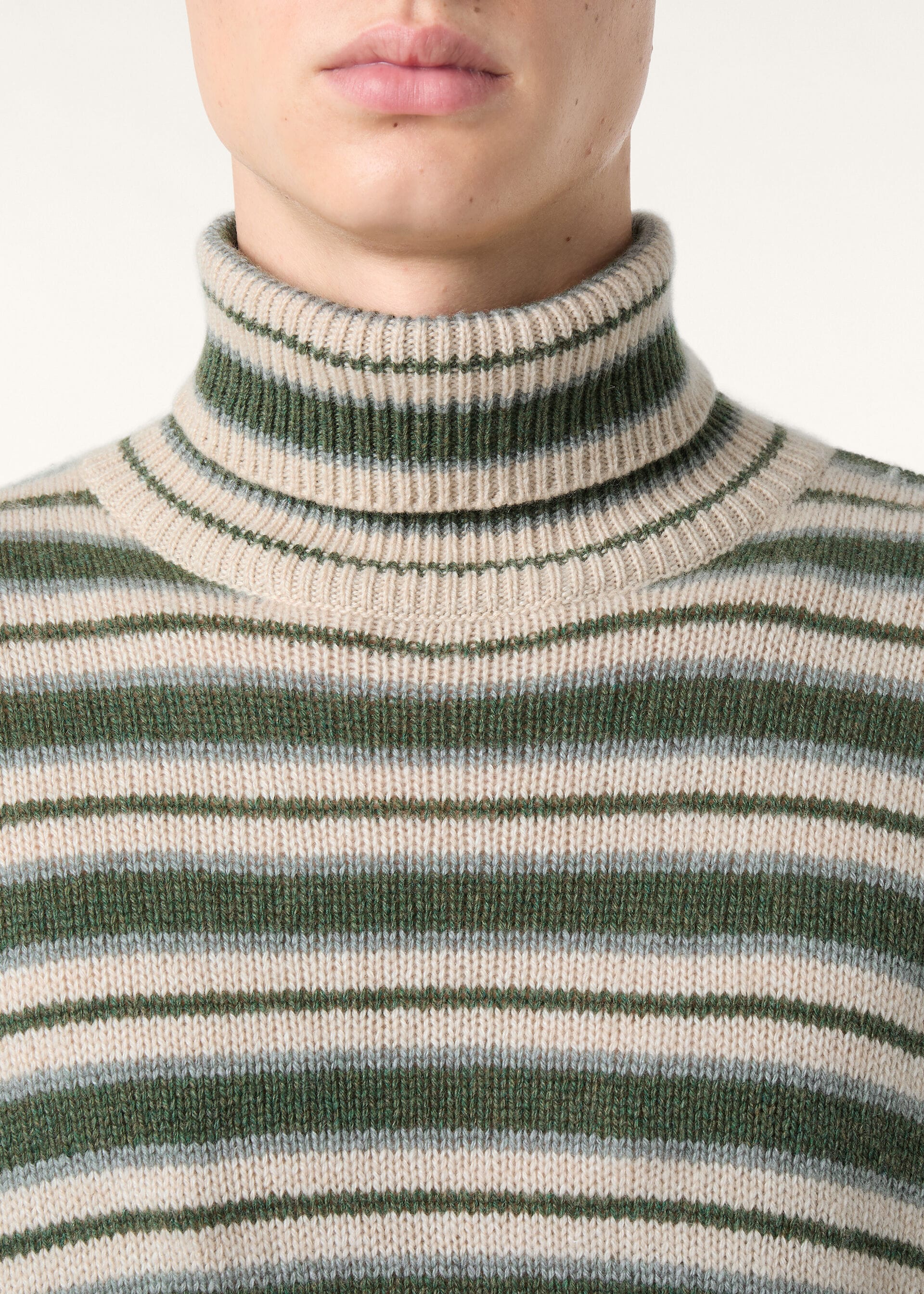 Fobello Stripes Turtleneck - Green Natural Gray